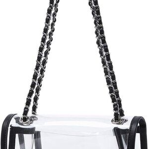 Womens PVC Clear Purse Handbag with Chain Stadium Approved Clear Bag See Through